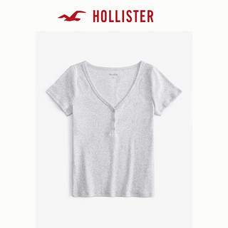 HOLLISTER24夏季美式辣妹修身徽标V领短袖T恤 女 KI339-3674 灰色 S (165/88A)