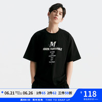 马克华菲【3D印花印花】24夏季款宽松圆领休闲五分袖男士短袖T恤 纯黑 XXL