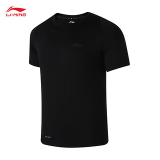LI-NING 李宁 T恤男子训练系列夏季跑步健身速干运动上衣小LOGO纯色舒适短袖T恤ATSR369 标准黑-1 XL