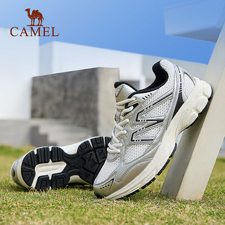 88VIP：CAMEL 骆驼 户外追寻运动鞋女款慢跑鞋新款网面透气银灰色复古休闲老爹鞋
