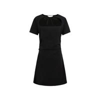 URBAN REVIVO 女士暗黑风甜酷镂空捏褶修身连衣裙 UWV740096 正黑 L