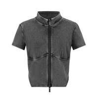 URBAN REVIVO 女士潮酷Y2K双拉链修身立领开襟衬衫 UWV240052 正黑 S