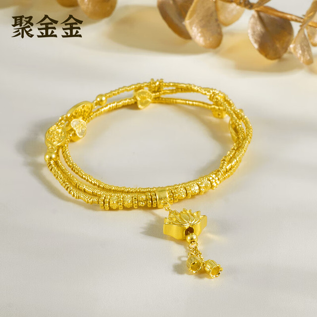 聚金金 古法莲花黄金项链 约27g