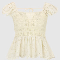 URBAN REVIVO 女士甜美休闲蕾丝刺绣短袖针织衫 UWL940083 象牙白 L