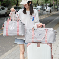 MOONMIX旅行包女士大容量短途旅游行李包袋干湿分离手提运动包收纳袋 灰粉色大号(大容量+干湿分离)
