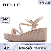 BeLLE 百丽 女鞋子厚底坡跟运动凉鞋夏季新款水钻罗马凉鞋子A9R1DBL4