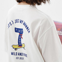 714STREET 纯棉休闲日常滑板logo创意印花短袖T恤男女同款