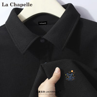 La Chapelle拉夏贝尔短袖POLO衫男纯色夏季时尚休闲华夫格翻领打底衫上衣男装 黑色 XL 【体重140斤-160斤】