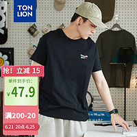 TONLION 唐狮 2024男宽松圆领短袖T恤 黑色 L