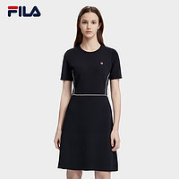 FILA 斐乐女子织连衣裙2024夏季时尚优雅简约短袖连身裙 175/92A/XL