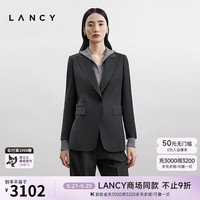 朗姿/LANCY2024秋季绵羊毛休闲一粒扣西装外套大翻领正肩西服女 深灰色 S