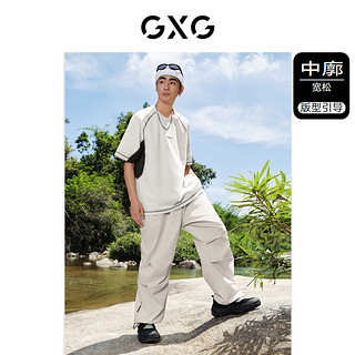 GXG男装    撞色拼接设计时尚复古圆领短袖T恤男上衣24年夏季 白色 185/XXL