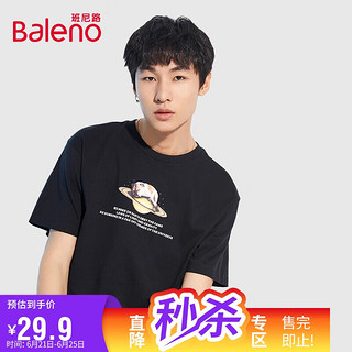 Baleno 班尼路 潮流印花宽松圆领短袖t恤男 001A黑色 M