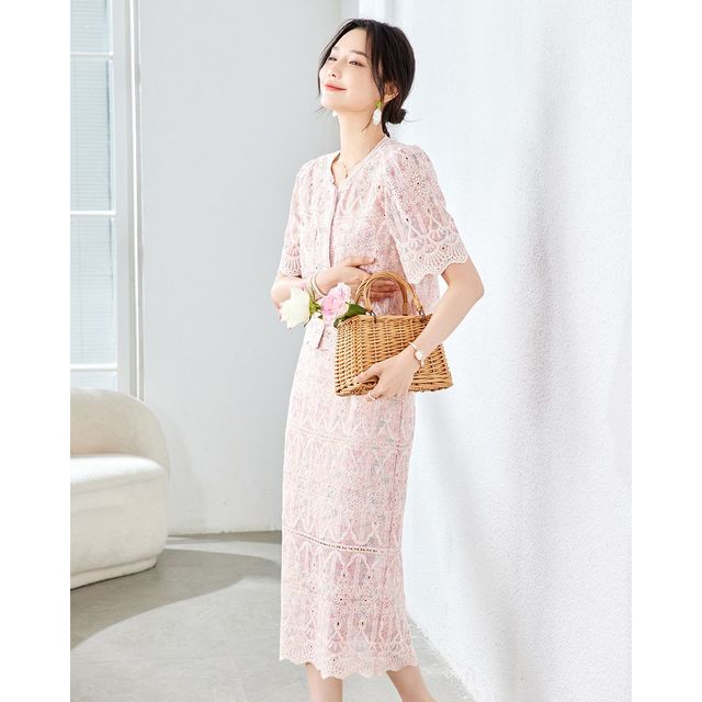 TERRE BLEUE 气质高级感时尚套装女2024夏季小香风蕾丝衬衫两件套