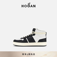 HOGAN男鞋2024H668系列时尚复古厚底高帮运动休闲鞋 黑/白 39