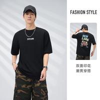 休闲t恤男夏季短袖清凉透气后背时尚潮流大印花宽松圆领体恤上衣