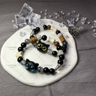 奶酪黑芝麻小猫咪黑猫手串星星黑白调可爱ins手链