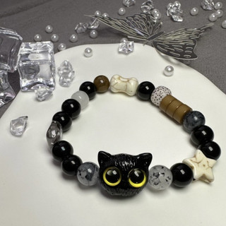 奶酪黑芝麻小猫咪黑猫手串星星黑白调可爱ins手链