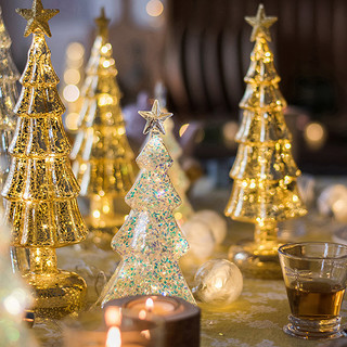 JUHAN 掬涵 玻璃圣诞树发光装饰圣诞灯饰场景布置迷你桌面小型圣诞树摆件
