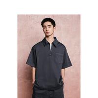 2024夏GXG复古水洗潮流时尚翻领牛仔短袖衬衣衬衫男