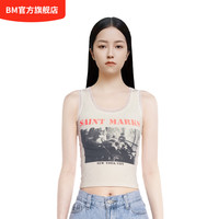 BM背心女2024夏季圣马克风格花边无袖上衣印花短款露脐内搭 米杏色 均码