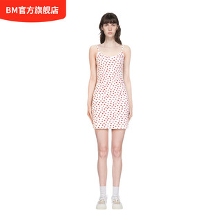 BM吊带裙女2024夏季圆领红碎花纯欲风修身显瘦短款无袖连衣裙 白色碎花 均码