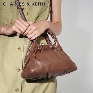 CHARLES&KEITH24夏褶皱云朵手提单肩包口金包斜跨质感腋下包-CK2-50160167 Chocolate巧克力色 S