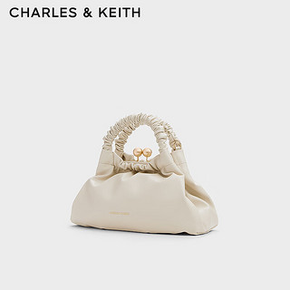 CHARLES&KEITH24夏褶皱云朵手提单肩包口金包斜跨质感腋下包-CK2-50160167 Beige米色 S