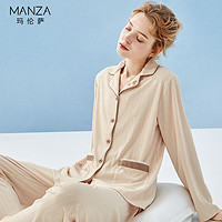 manza 玛伦萨 春秋新款长袖睡衣女士薄款针织麦穗条洋气家居服套装