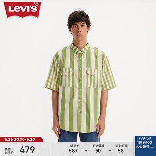 Levi's李维斯滑板系列24夏季男士条纹短袖衬衫 绿米条纹 M