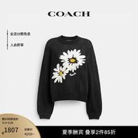 蔻驰(COACH)女士花卉图案圆领针织衫黑色长袖宽松时尚 黑色 XS