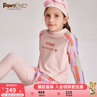 PawinPaw卡通小熊童装2024夏季男女童分体泳衣泳帽三件套 粉红色/25 140