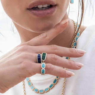 APM Monaco湖蓝色戒指典雅高贵时尚方形相连指环首饰饰品