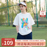 Kappa Kids卡帕短袖女童T恤2024夏季亲子装透气吸汗童装宽松休闲儿童夏装 薄款 白色 130