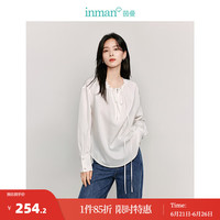 茵曼（INMAN）休闲圆领抽绳衬衫2024秋季女装新款宽松显瘦百搭白色衬衣上衣 白色 XL