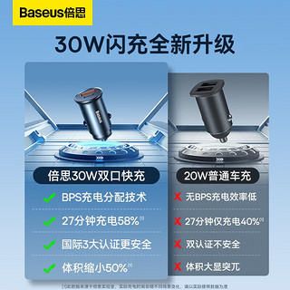 倍思（Baseus）车载充电器30W双口快充点烟器一拖二多协议快充多设备兼容 【U+C】圆形30W适用苹果安卓