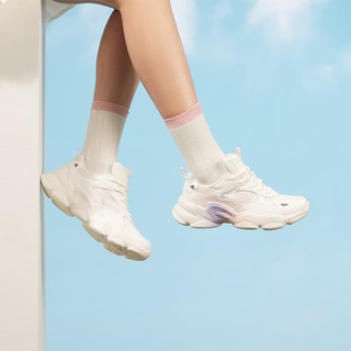 361°女运动鞋夏季休闲老爹鞋 轻便透气女生增高鞋 羽毛白/透明粉 37