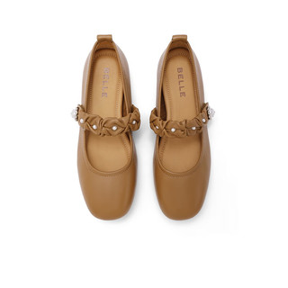 百丽 B4W1DCQ4 真皮平底玛丽珍单鞋