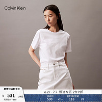 Calvin Klein Jeans【简白夏日系列】24夏季女士ck纯棉方框印花短袖T恤40WK949 YAA-月光白 M