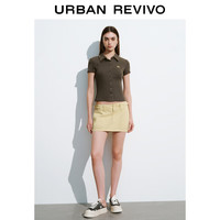 URBAN REVIVO 女士修身正肩短袖T恤 UWL440189 深棕色 XL