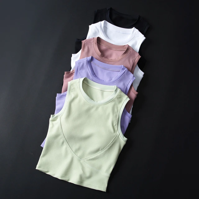 瑜伽服女无袖运动背心外穿紧身速干内衣服短袖带胸垫跑步上衣