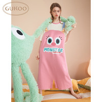 果壳(Gukoo)旗下YSO品牌睡衣女夏季小怪兽粉色可爱少女舒适连体家居服短袖女1 女撞色背带连体衣 L