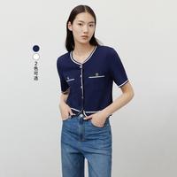 LILY 夏季复古小香风别致撞色针织开衫外搭