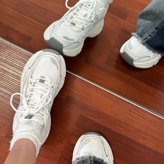 KAPPA卡帕女鞋厚底老爹鞋子女2024夏季百搭小白鞋女轻便透气运动鞋 经典白/鲨鱼灰 38.5