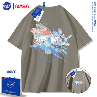 NASA STONE联名短袖t恤男夏季潮流宽松纯棉百搭上衣半袖装夏装 浅军绿 XL码(体重130-150斤)