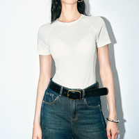 URBAN REVIVO 女士时尚简约百搭修身圆领短袖T恤 UWJ440054 本白 XS