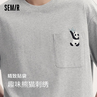 森马（Semir）观园吉联名短袖t恤男24夏季熊猫图案刺绣宽松短袖109324100135 XL 中花灰00510