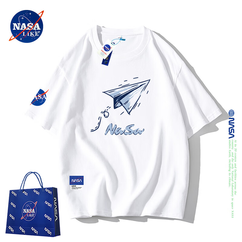 NASA LIKE官方潮牌重磅短袖t恤男夏季纸飞机学生情侣半袖上衣服男士打底衫