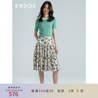 ERDOS 春夏圆领抽条撞色领边半袖女针织衫 碧湖绿 1