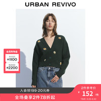 UR秋冬新款女装复古森系氛围感花朵刺绣小小织开衫UWH930024 墨绿
